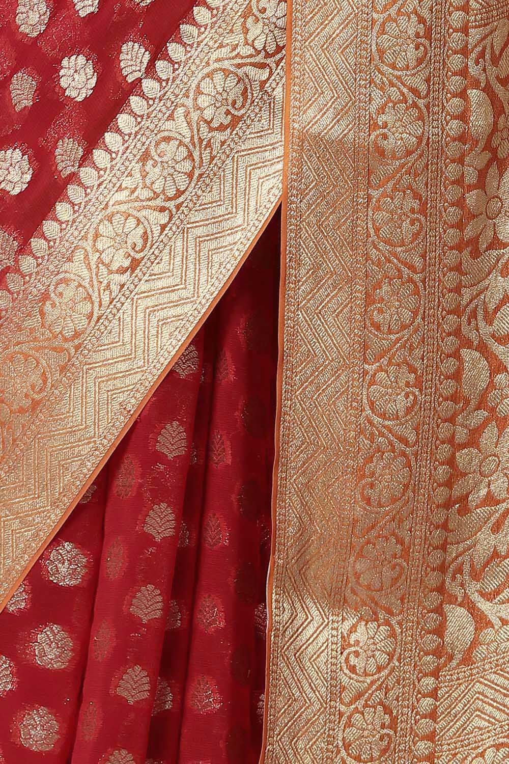 Red Viscose Pure Georgette Banarasi Saree image number null