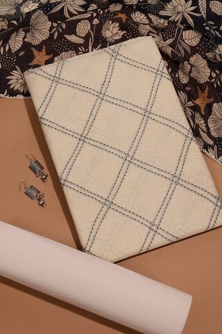Off White Pure Silk Cotton Embroidered Unstitched Suit Set