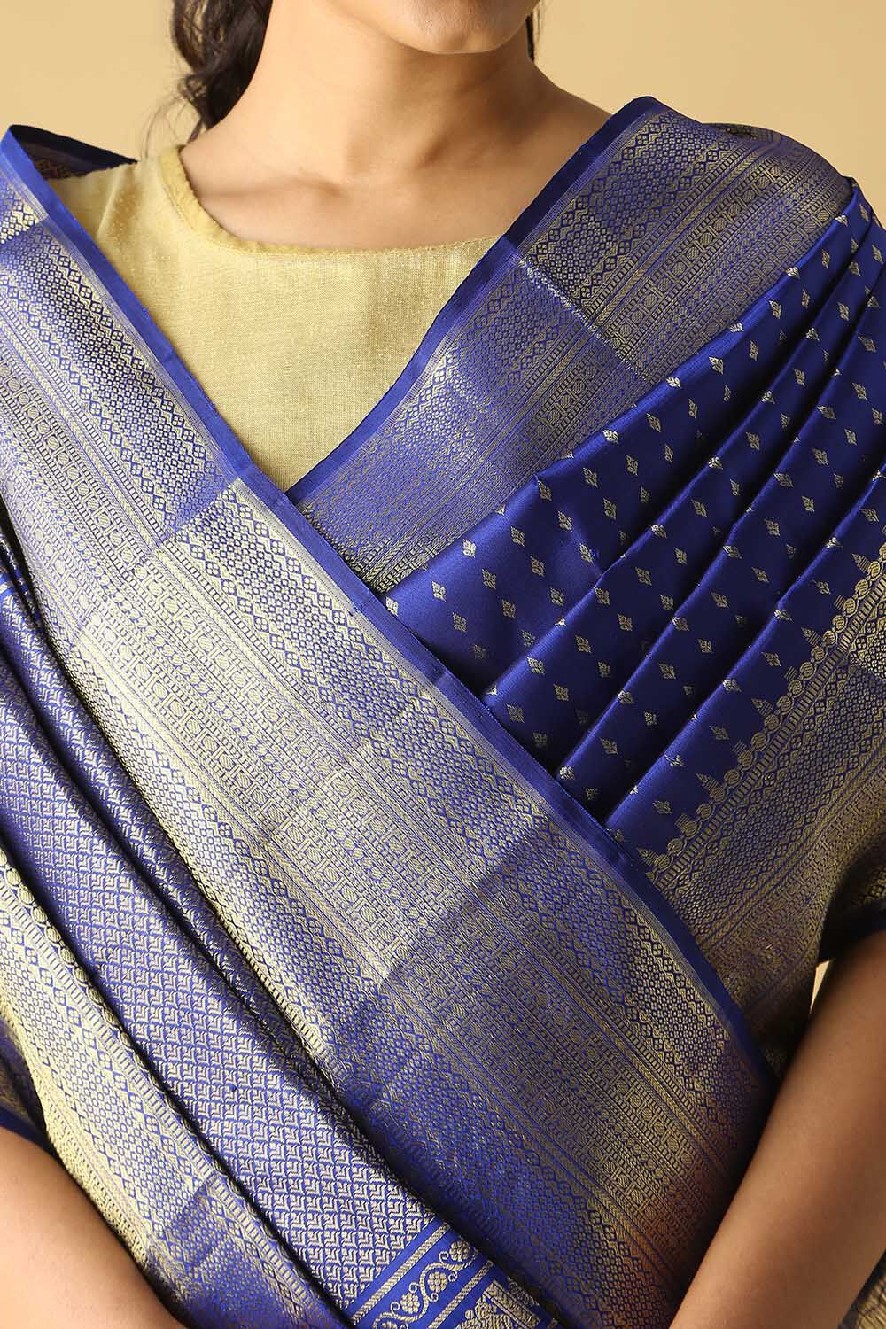 Dark Blue Pure Silk Kanjivaram Saree image number null