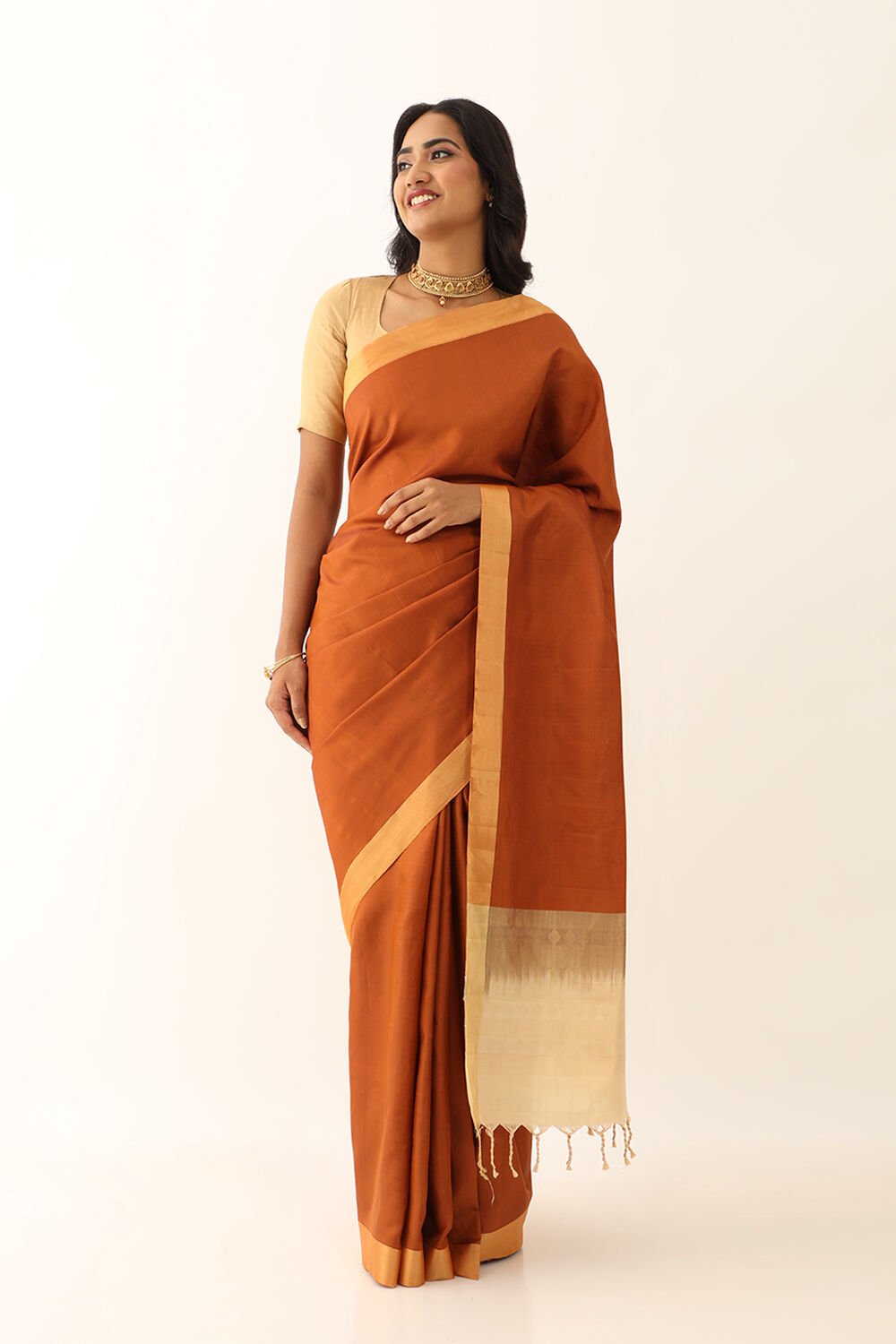 Brown Pure Silk Woven South Saree image number null