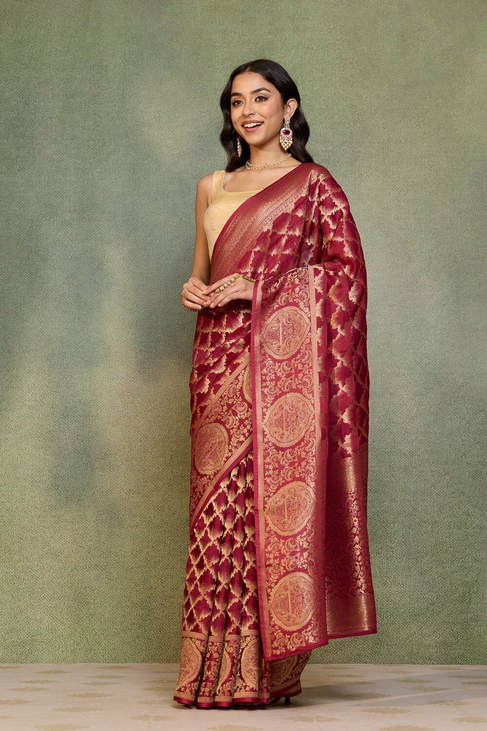 Dark Red Woven Pure Viscose Saree image number null