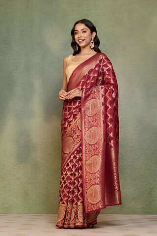 Dark Red Woven Pure Viscose Saree thumbnail image number null