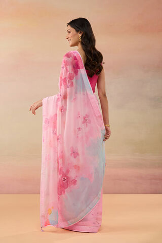 Pink Viscose Chiffon Printed Saree thumbnail image number null