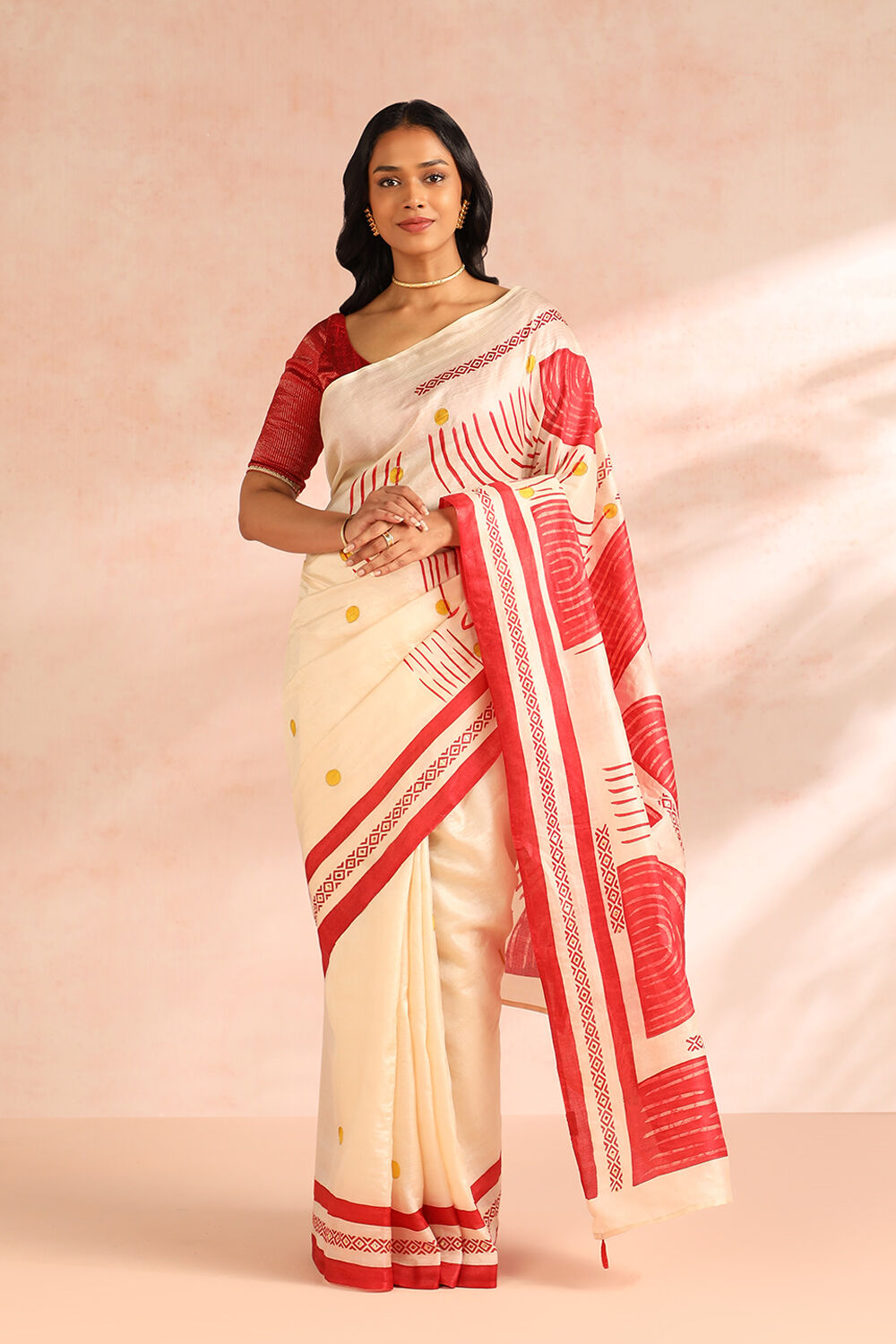 Off White Chattisgarh Pure Tussar Silk Hand Painted Saree image number null