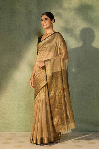 Gold Beige Woven Pure Tissue Cotton Maheshwari Saree thumbnail image number null