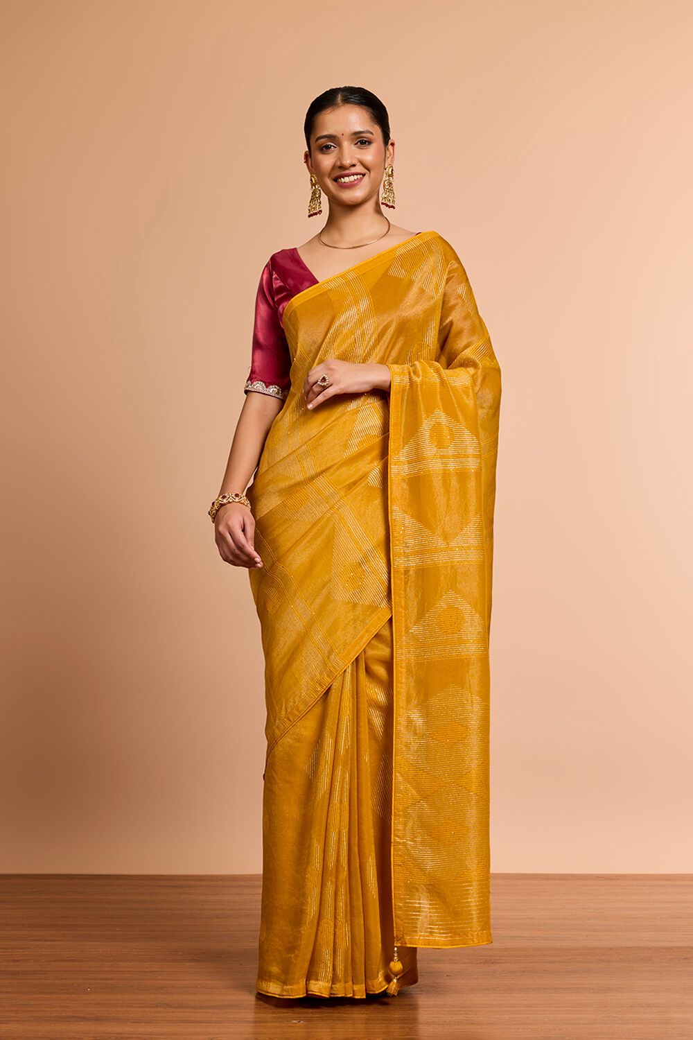 Yellow Woven Viscose Tissue Saree image number null