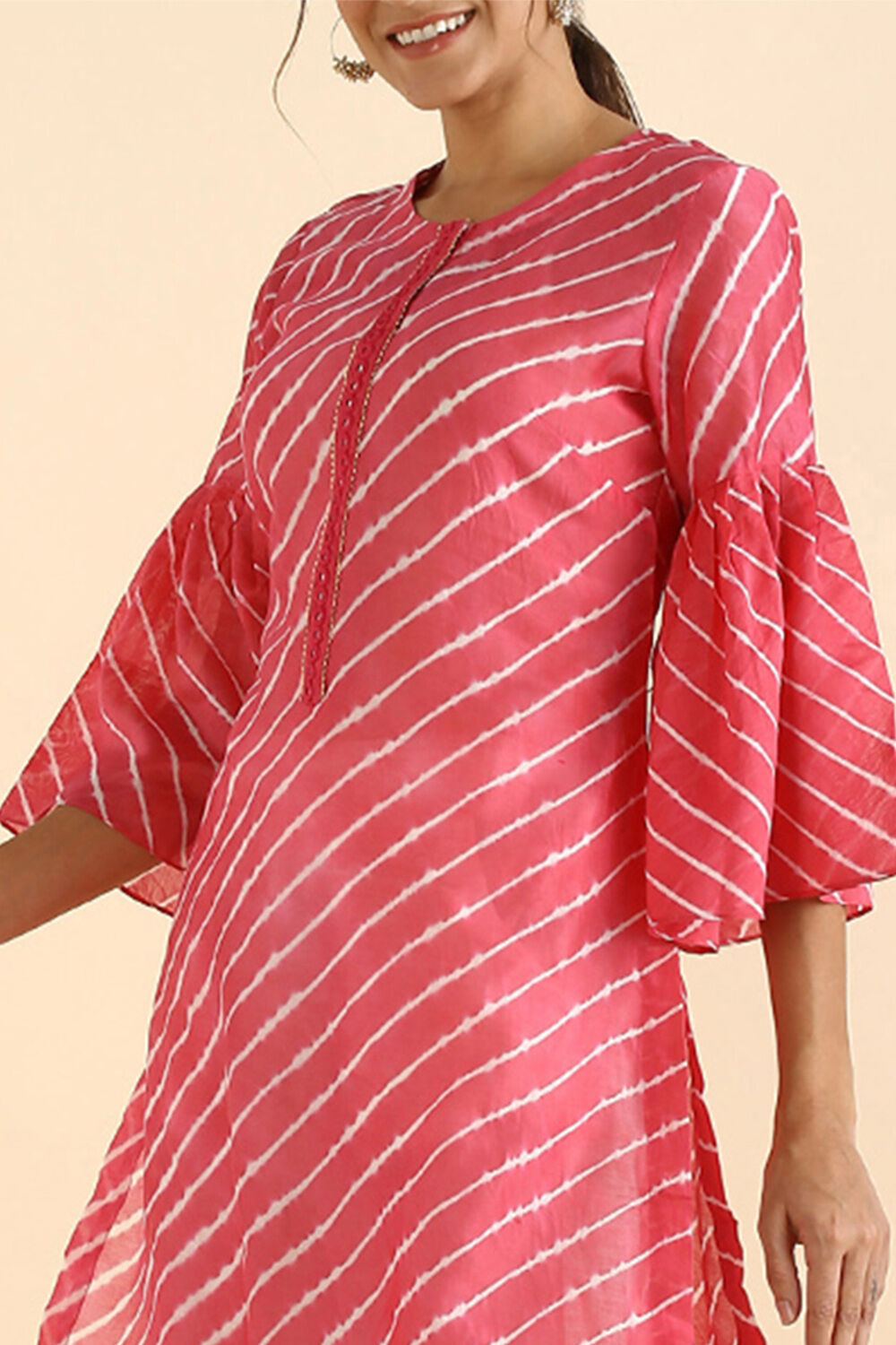 Light Pink Silk Cotton Mirror Work Kurta image number null