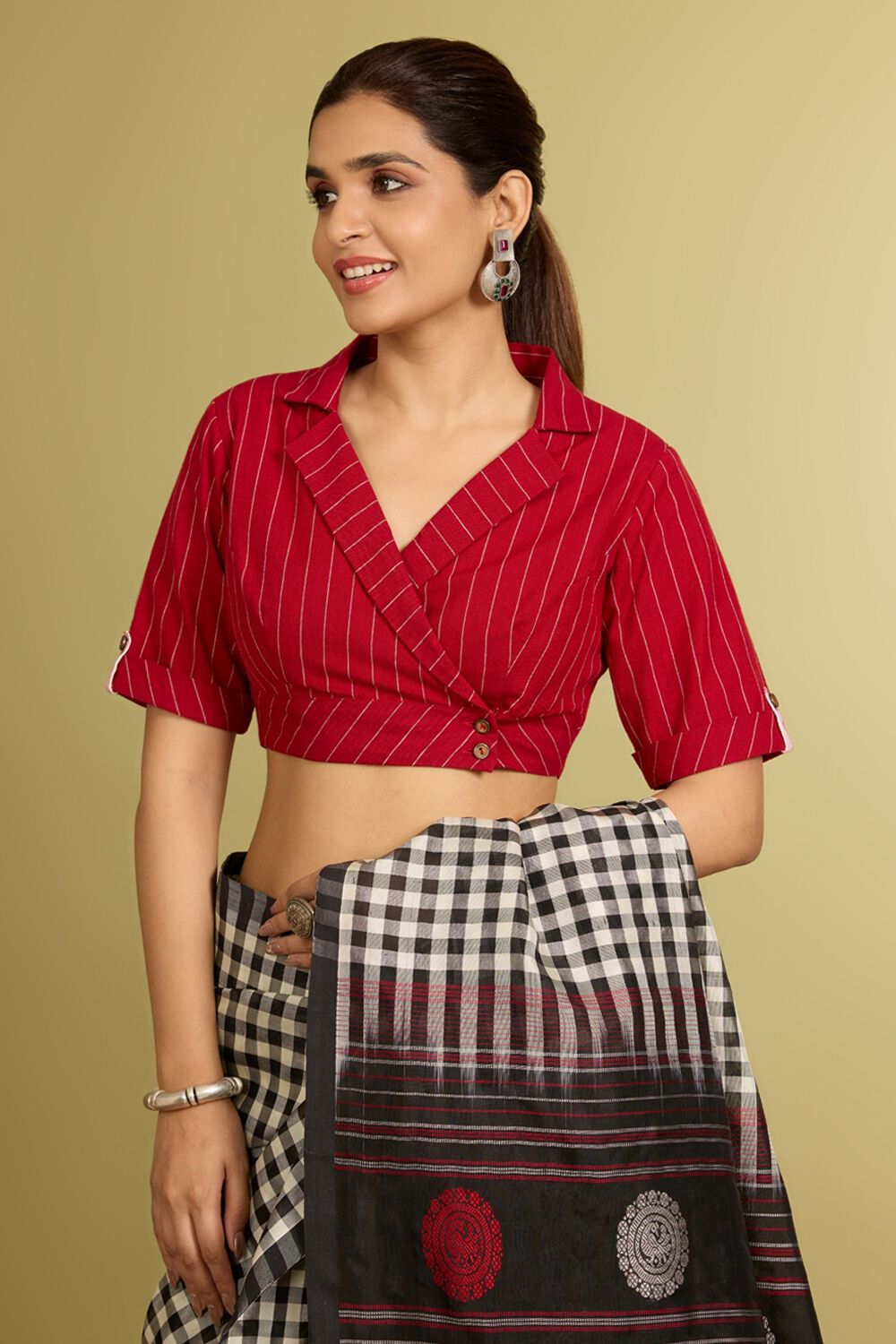 Red Pure Cotton Woven Blouse image number null