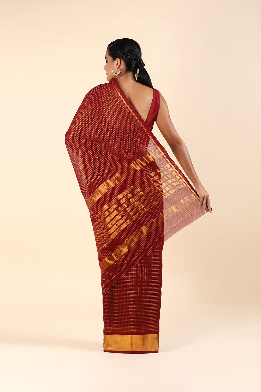 Dark Pure Red Cotton Venkatgiri Saree image number null