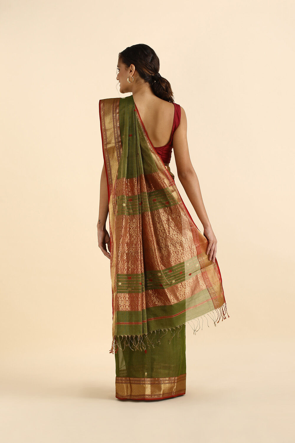 Dark Green Pure Cotton Tissue Maheswari Saree image number null