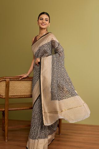 Black Rajasthan Pure Silk Cotton Printed Sanganeri Saree image number