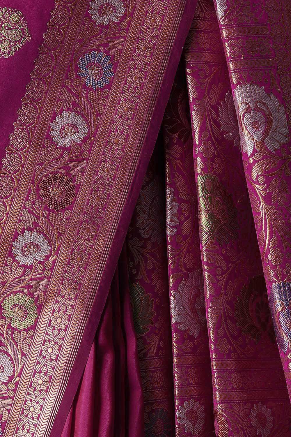 Dark Pink Pure Silk Banarasi Saree image number null
