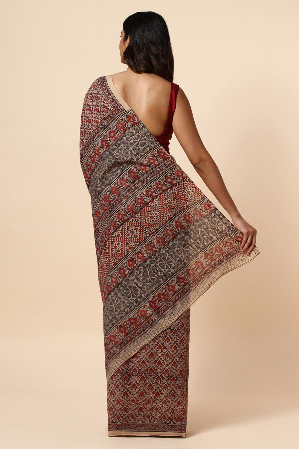 Beige Pure Khadi Cotton Printed Kalamkari Saree image number null