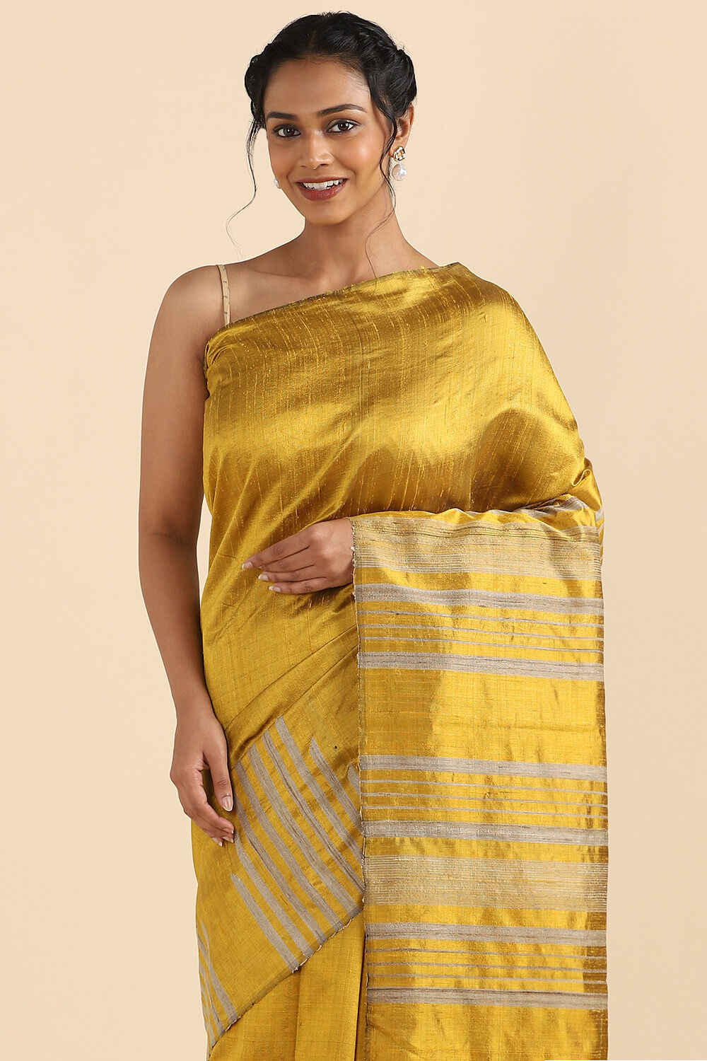 Dark Pure Yellow Silk Woven Saree image number null