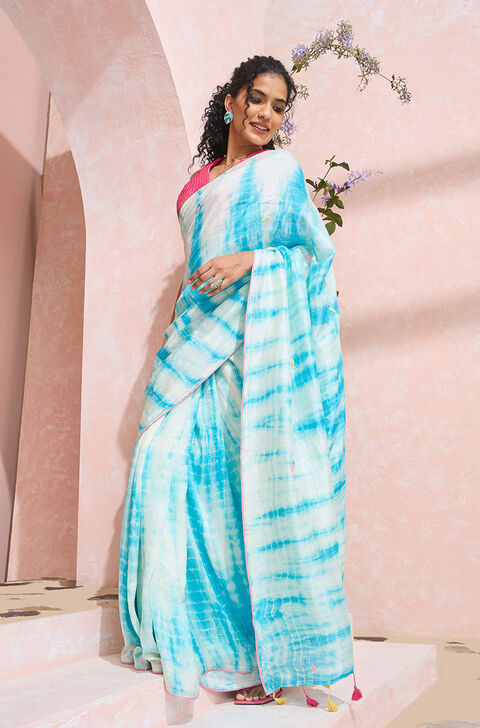 Light Blue Murshidabad Pure Silk Embroidered Saree