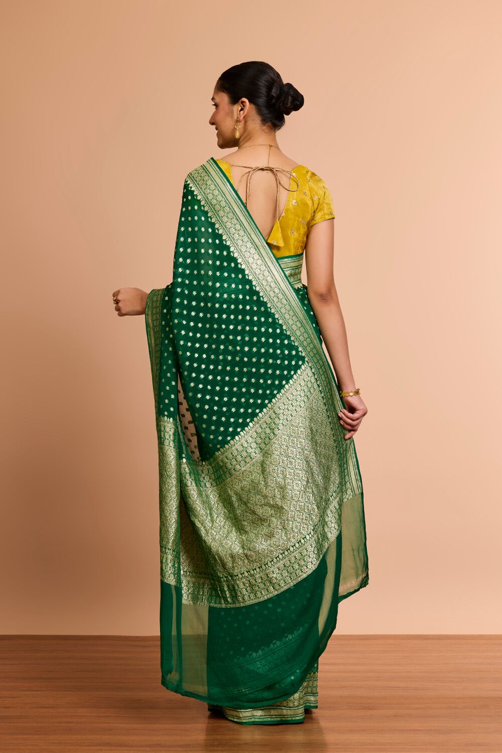 Dark Green Pure Silk Georgette Cutwork Banaras Saree image number null