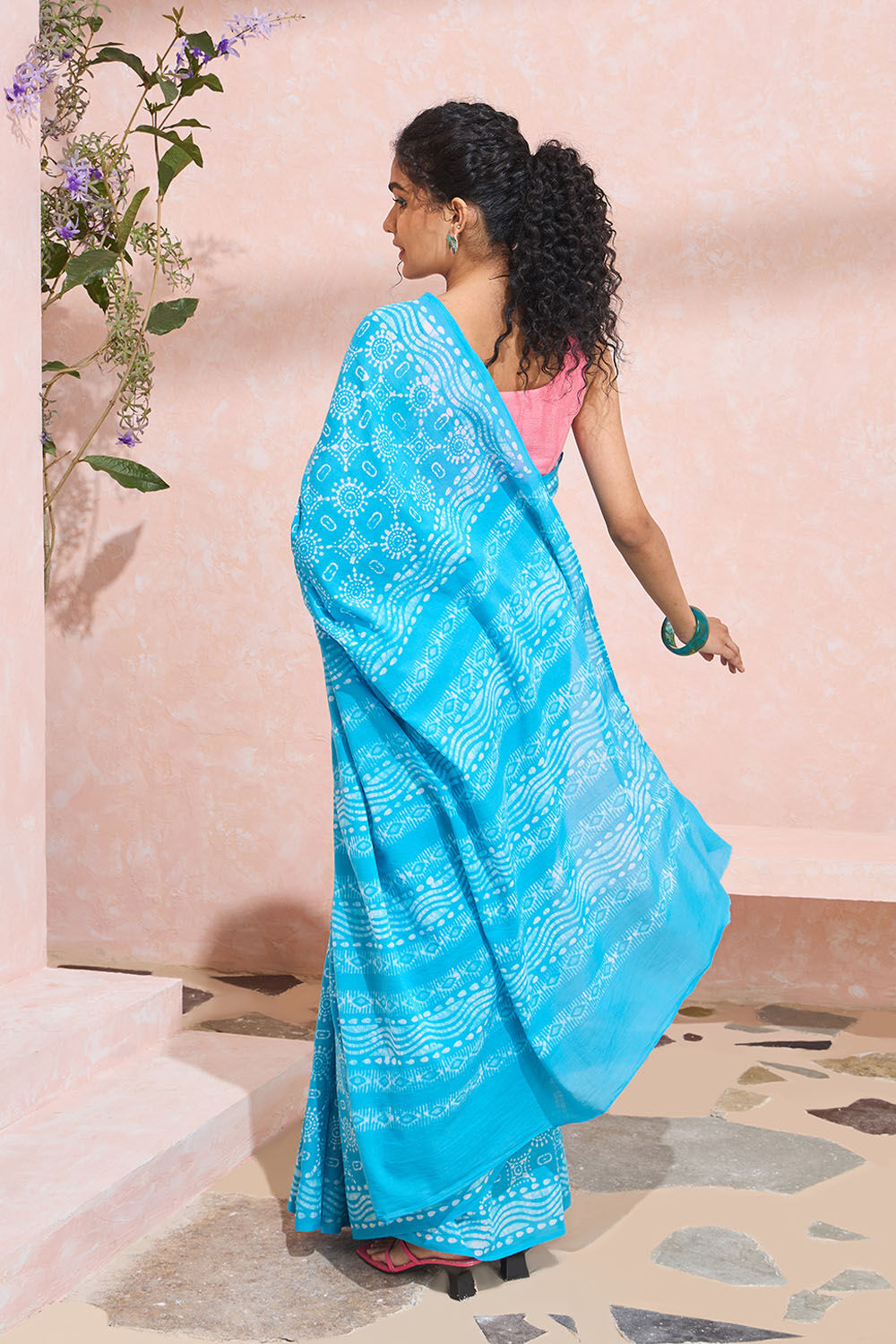 Light Blue Ujjain Pure Cotton Batik Saree image number null