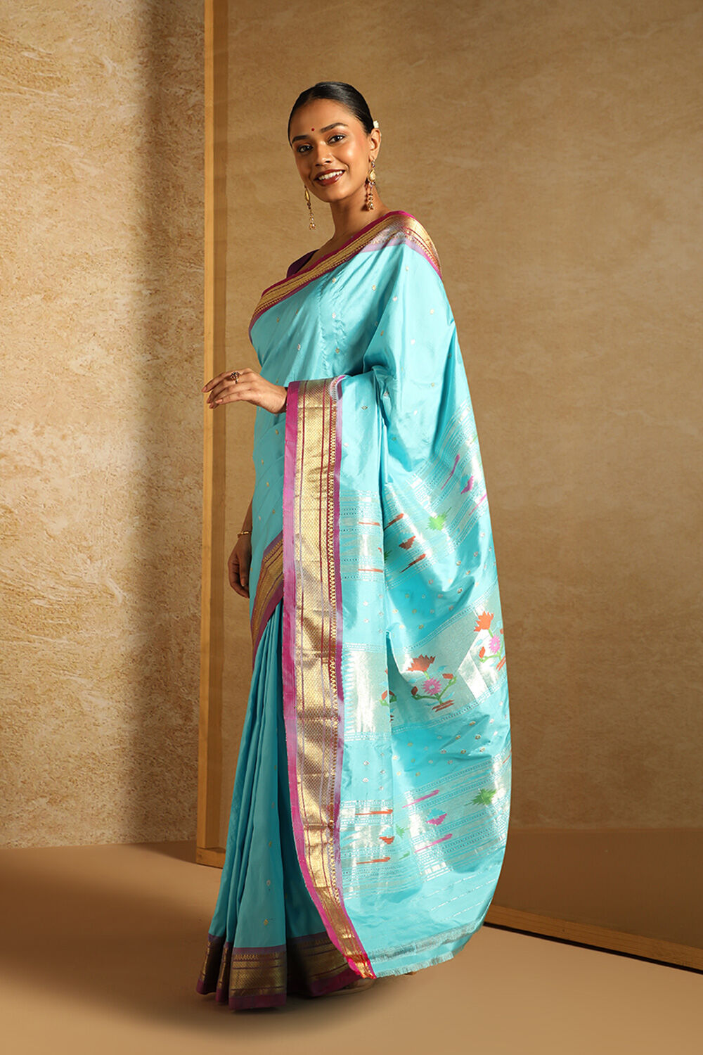 Blue Pure Silk Paithani Saree image number null