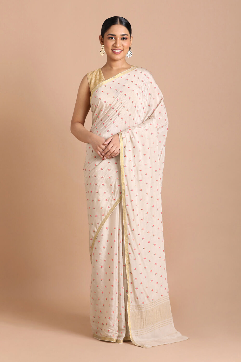 Grey Pure Embroidered Saree image number null