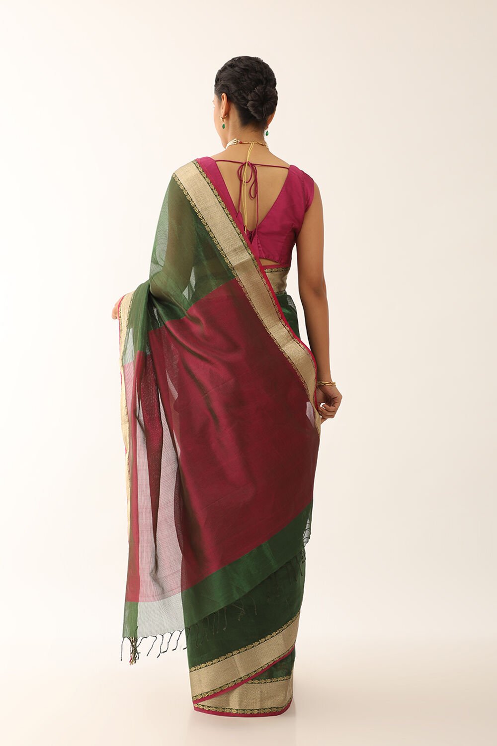 Dark Green Pure Tissue Silk Maheswari Saree image number null