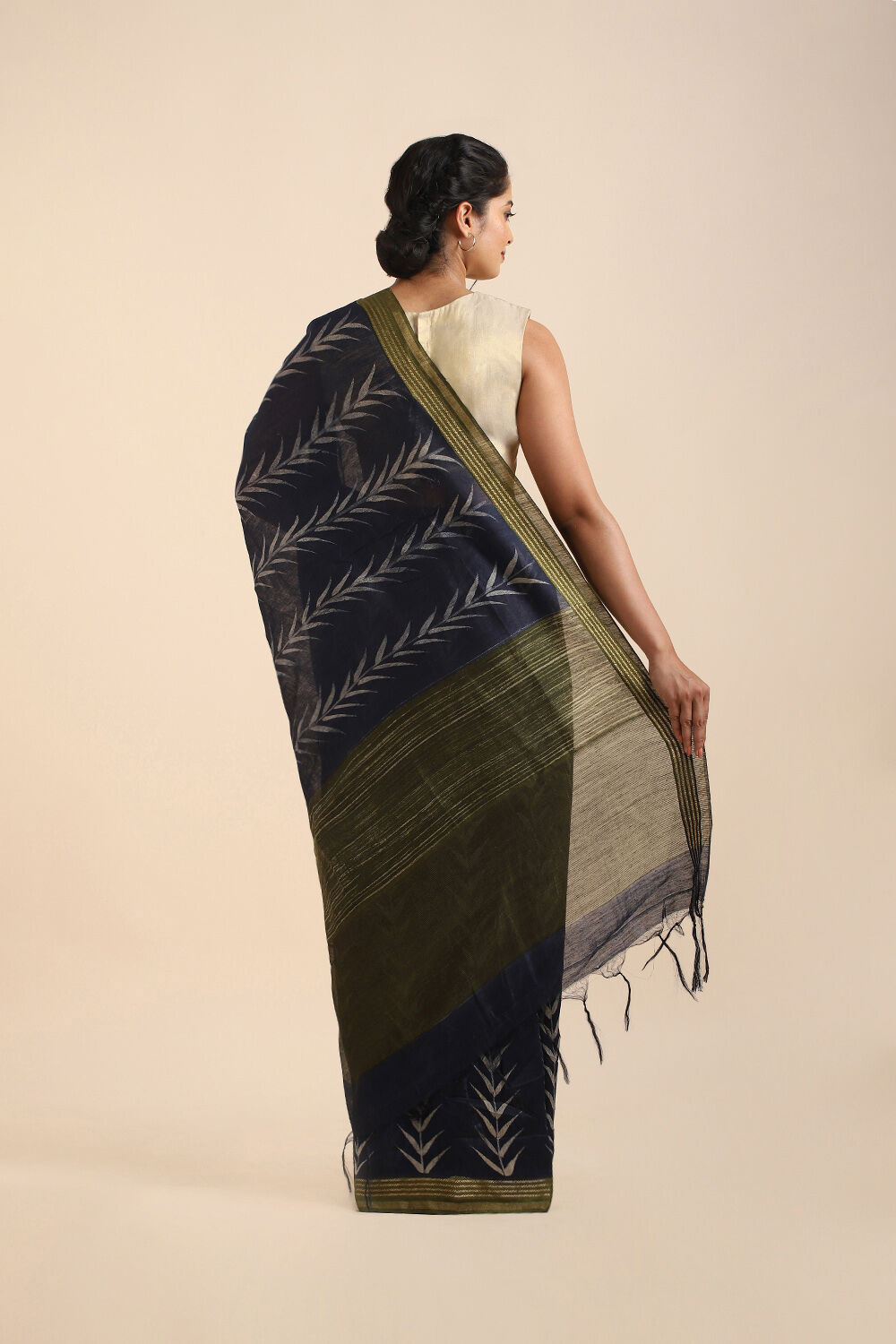 Dark Blue Pure Tussar Vanya Printed Saree image number null