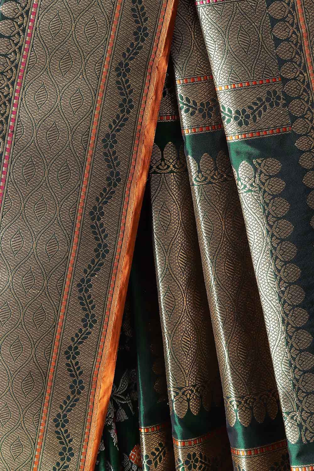 Dark Green Pure Silk Banarasi Saree image number null