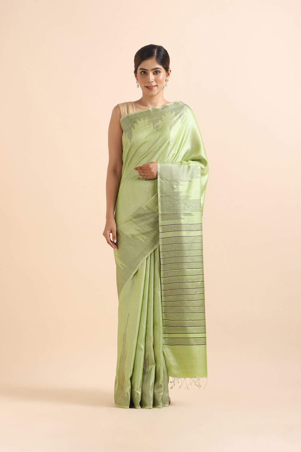 Green Pure Tussar Woven Saree image number null