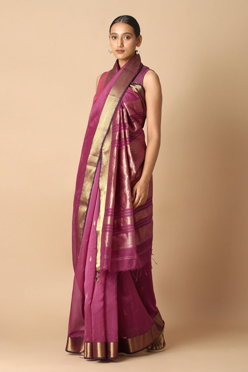 Dark Pink Pure Silk Cotton Maheswari Saree image number null