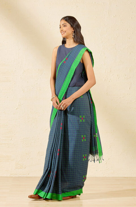 Blue Bengal Pure Cotton Jamdani Saree