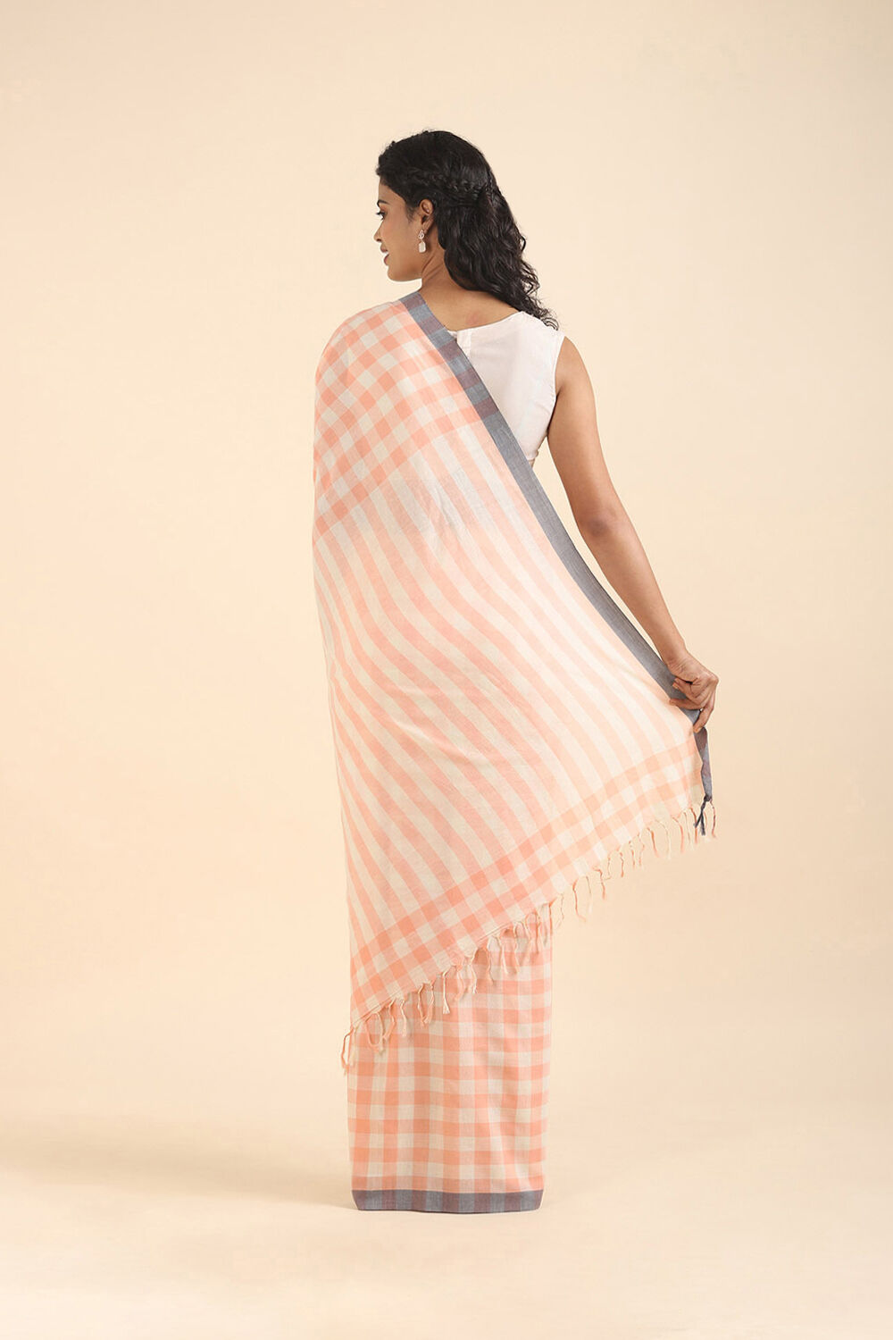 Light Orange Pure Cotton Bengal Saree image number null