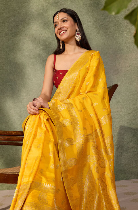 Yellow Woven Pure Viscose Saree