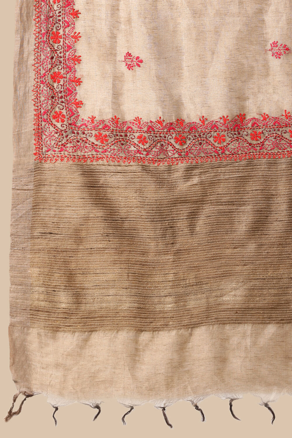 Beige Embroidered Pure Silk Linen Saree image number null