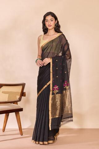 Black Woven Pure Silk Cotton Chanderi Saree thumbnail image number null