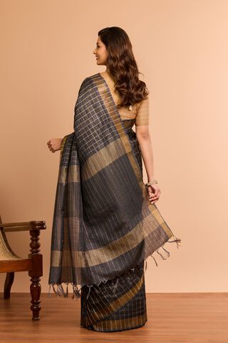 Black Bhagalpur Woven Pure Tussar Silk Saree thumbnail image number null