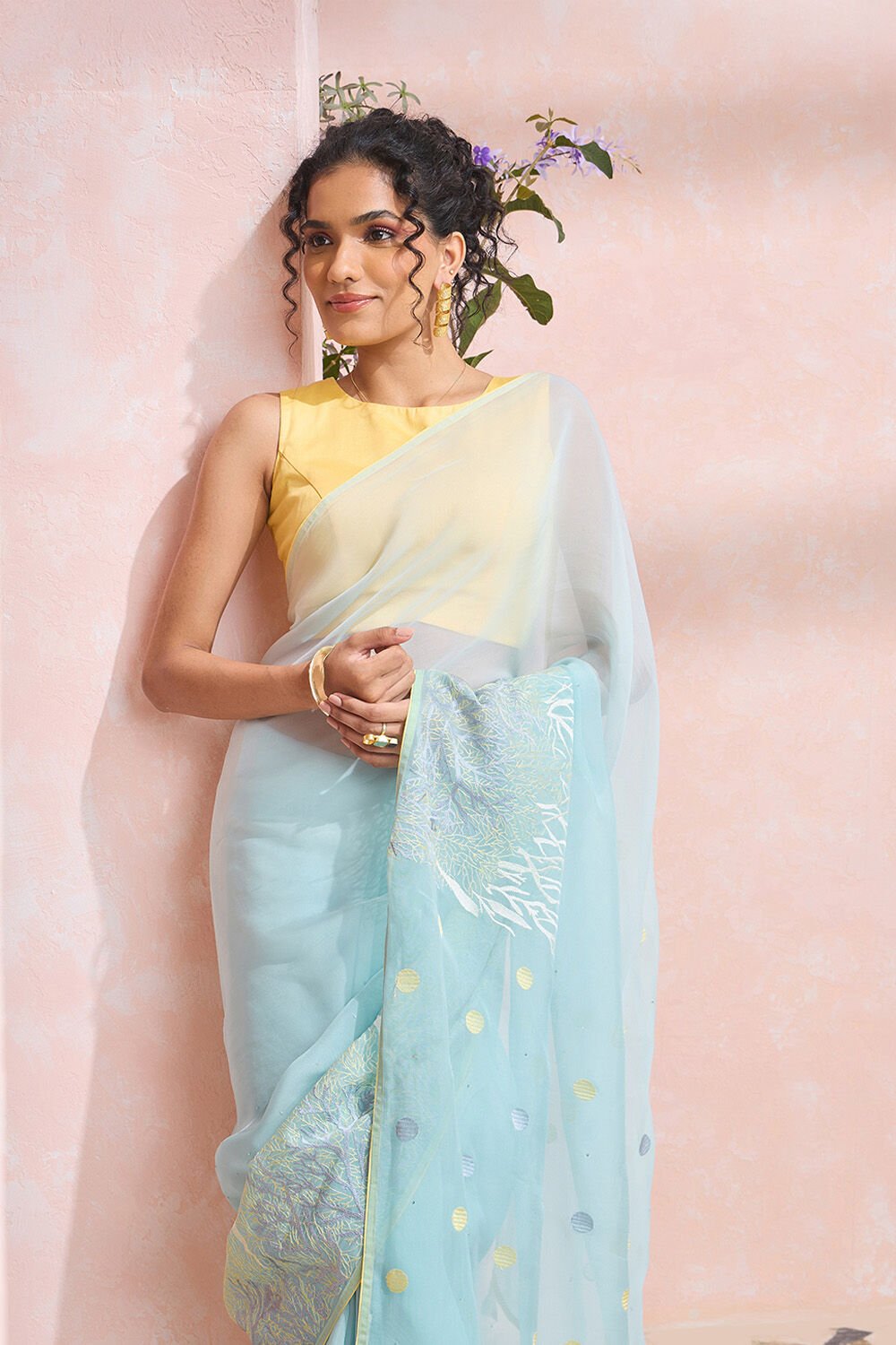 Light Blue Viscose Organza Embroidered Saree image number null