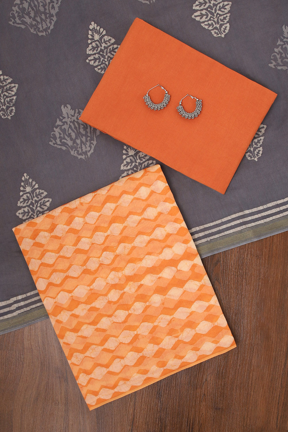 Orange Rajasthan Block Printed Silk Cotton Suit image number null