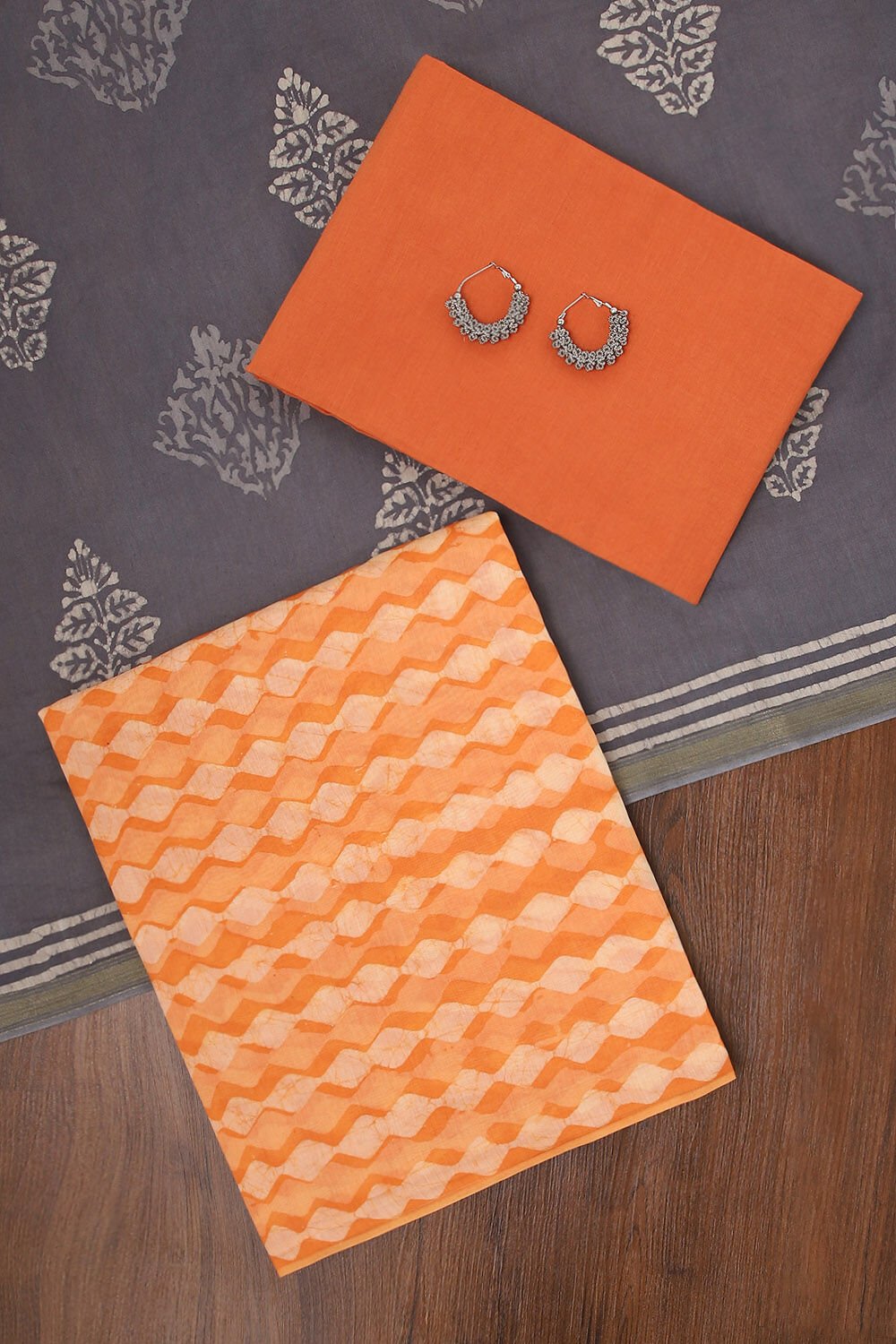 Orange Rajasthan Block Printed Silk Cotton Suit image number null