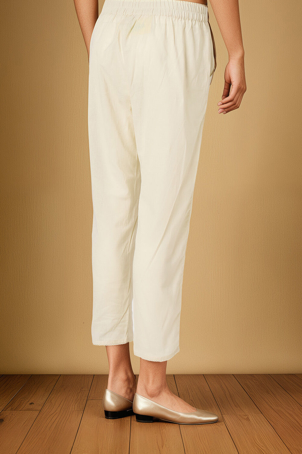 Off White Woven Pure Cotton Trouser image number null