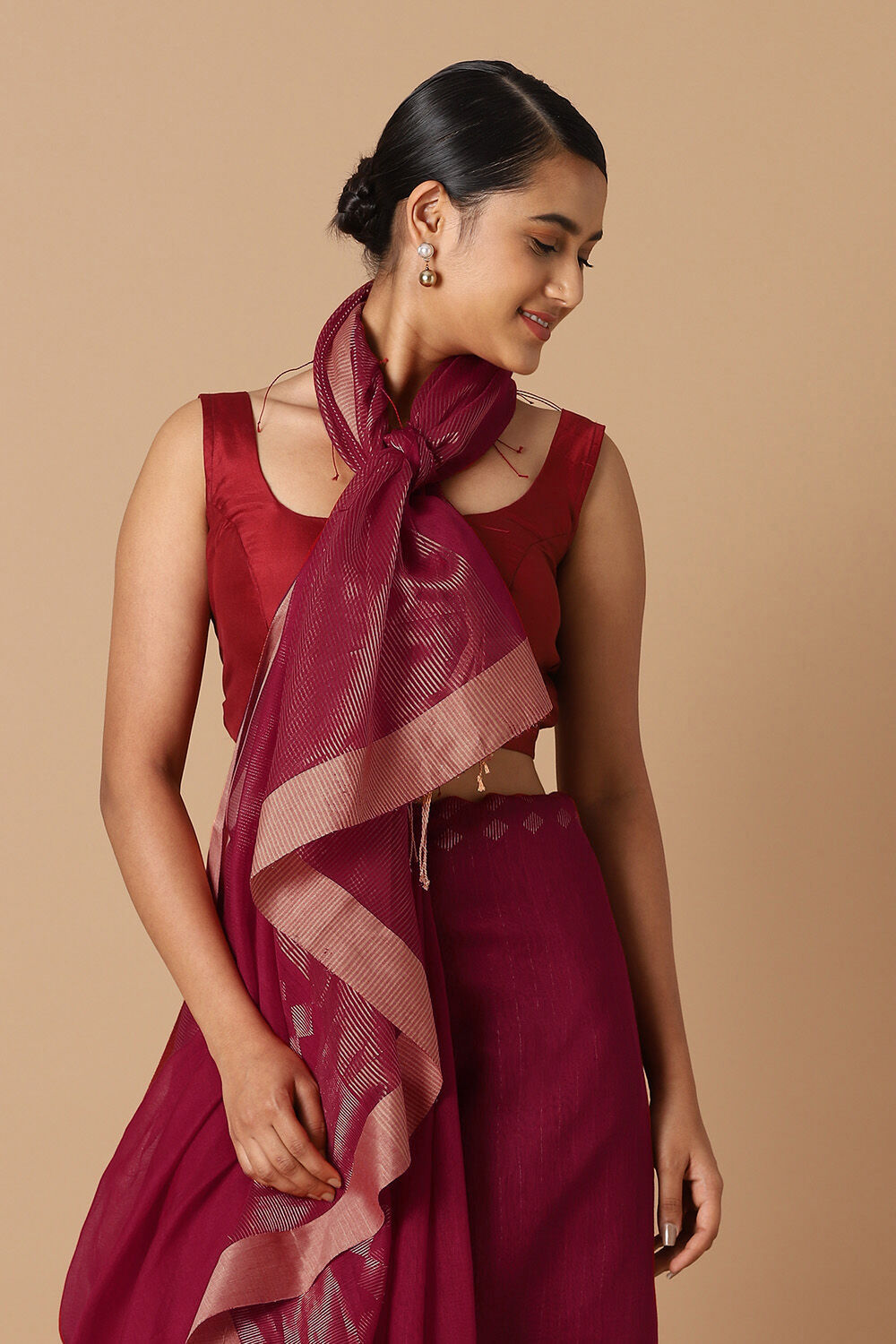 Dark Pink Pure Silk Cotton Jamdani Saree image number null