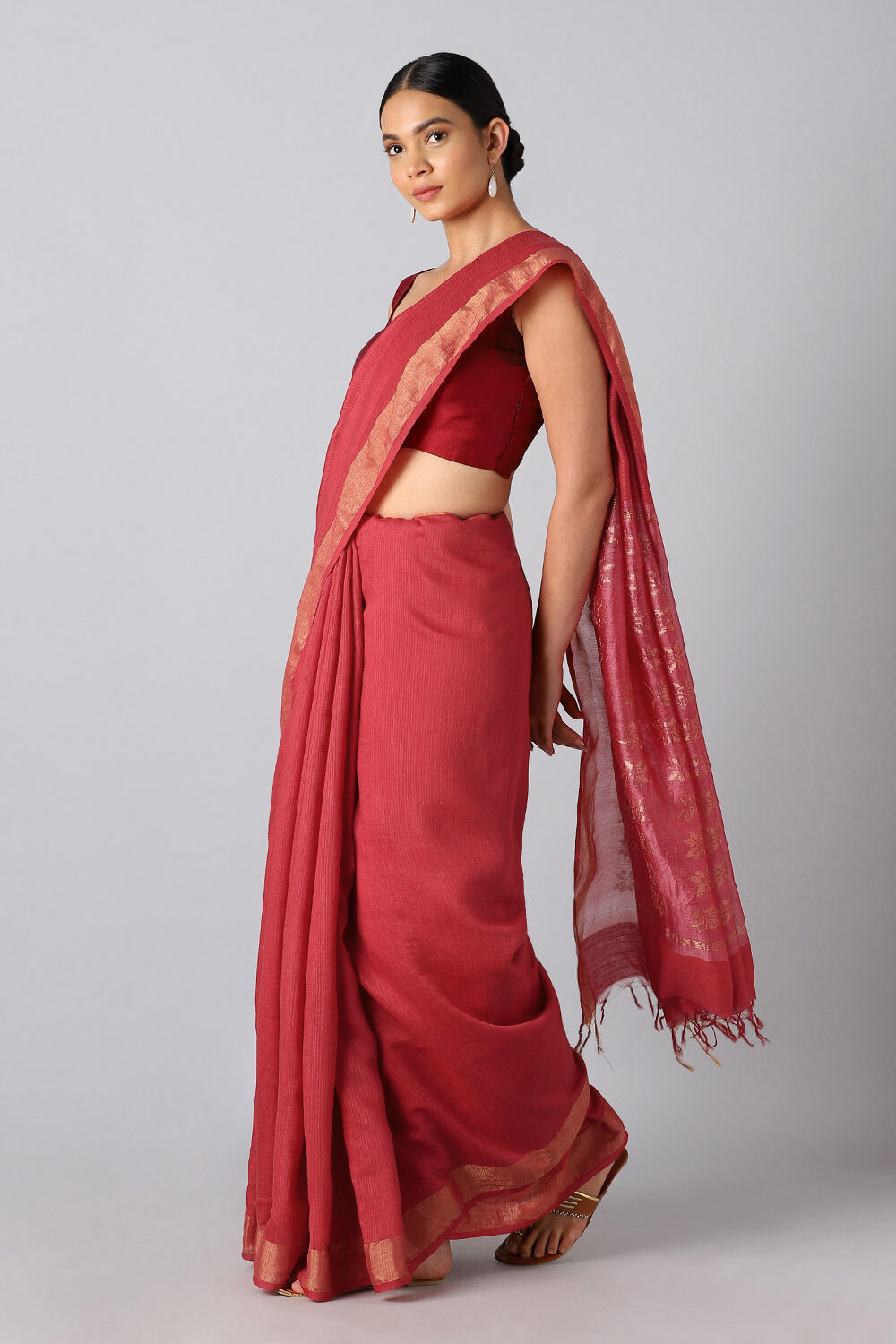 Red Pure Silk Tussar Bhagalpuri Saree image number null