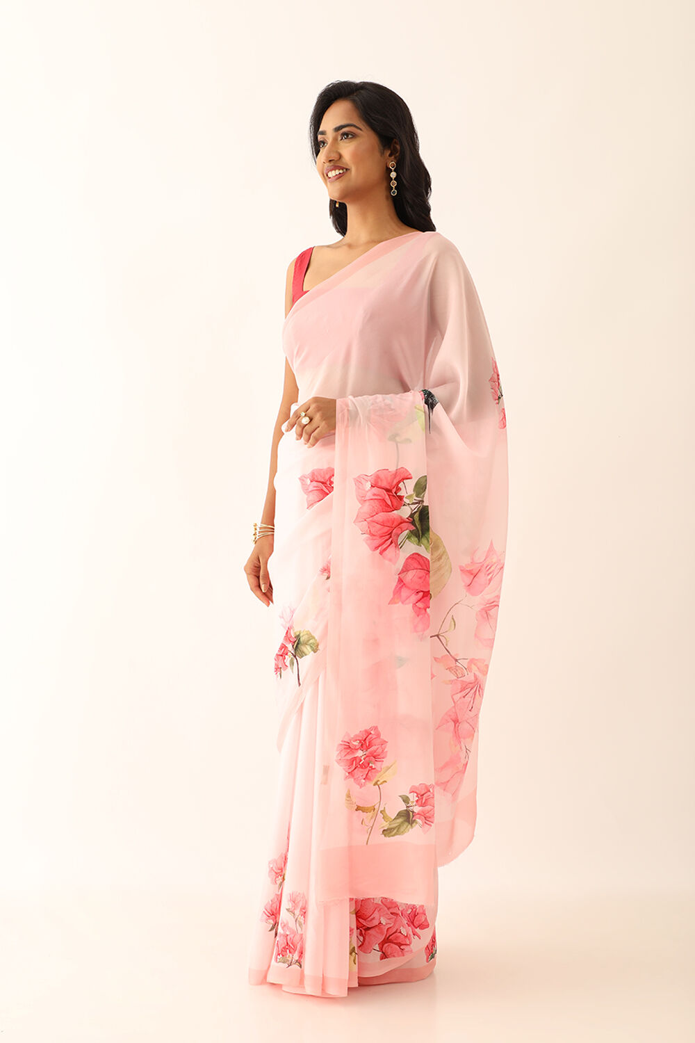 Light Pink Viscose Crepe Digital Print Saree image number null