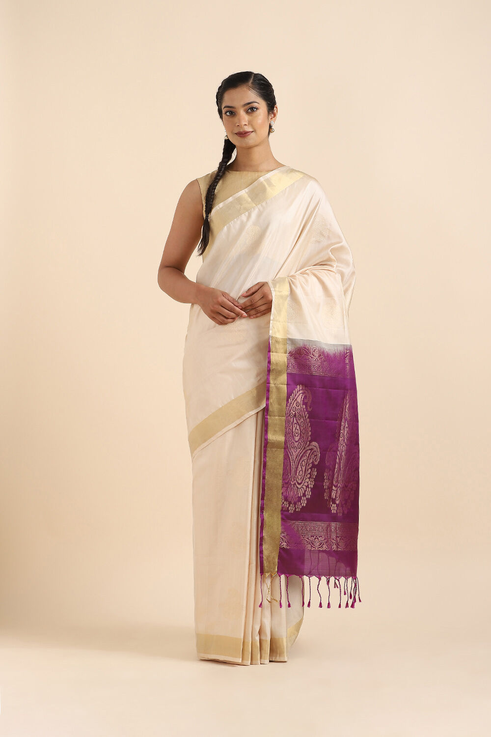 Beige Pure Soft Silk Saree image number null