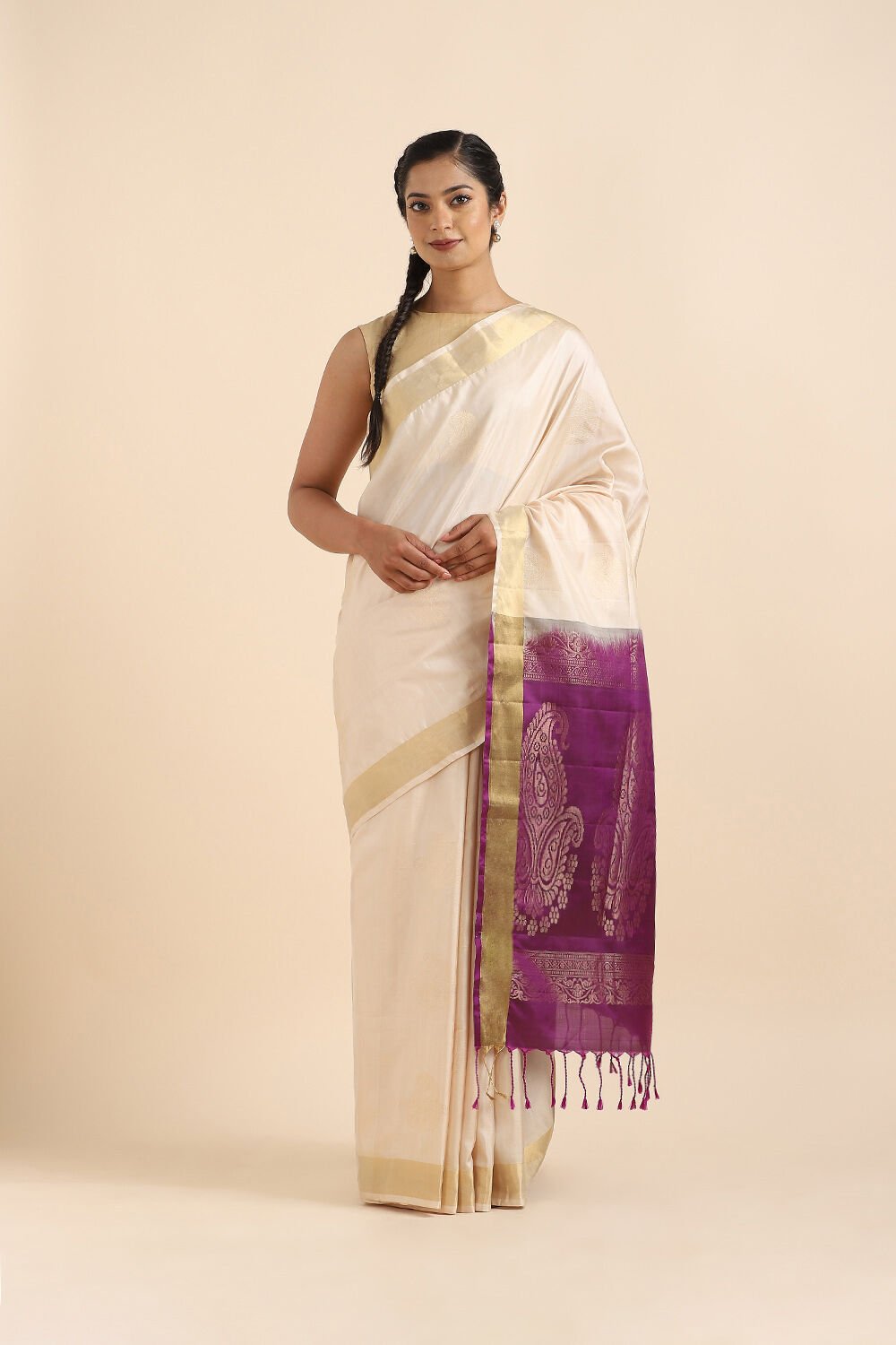 Beige Pure Soft Silk Saree image number null