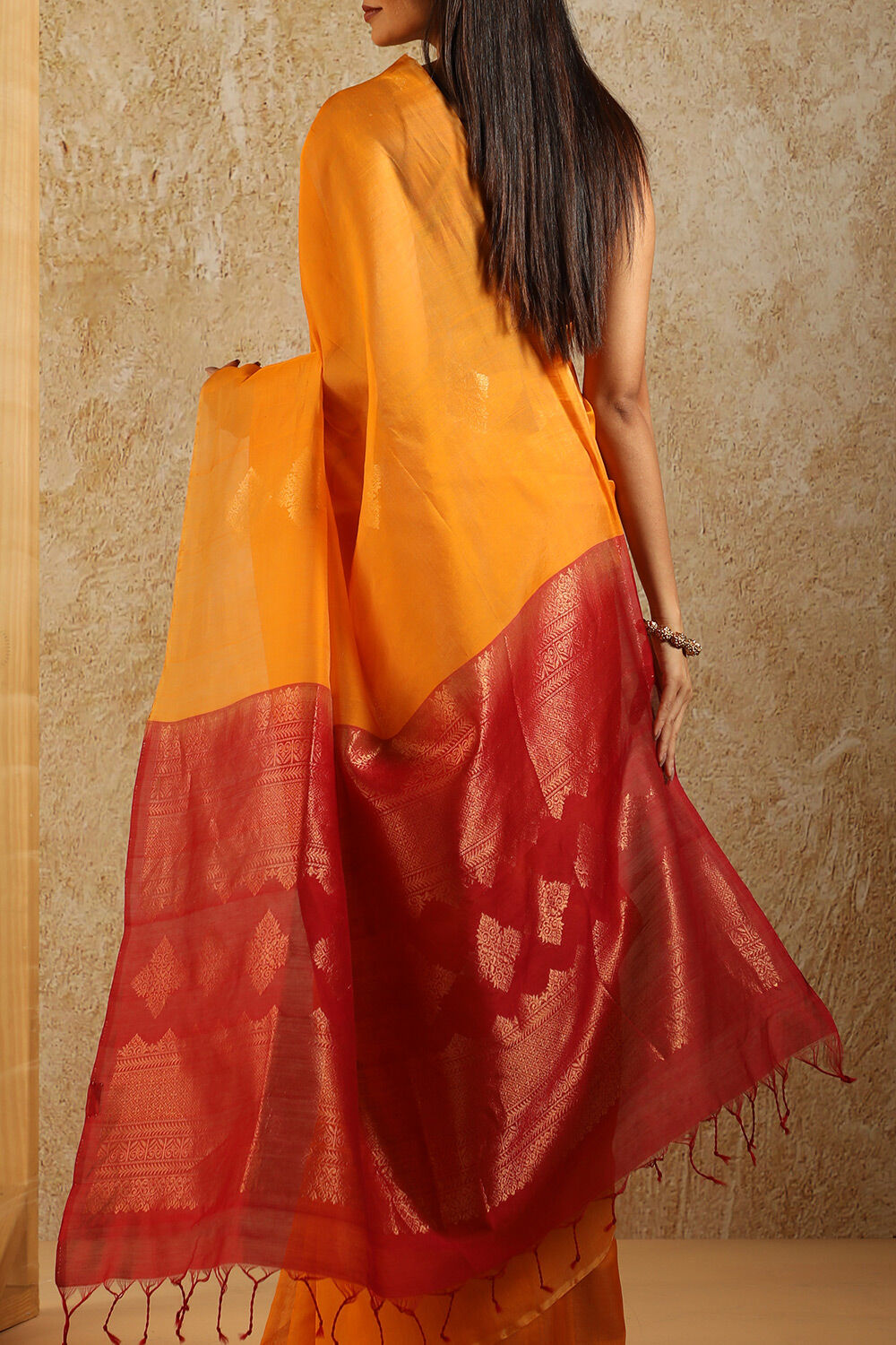 Orange South Pure Silk Cotton Woven Saree image number null