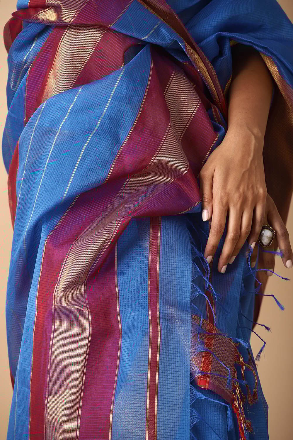 Blue Pure Silk Cotton Maheswari Saree image number null