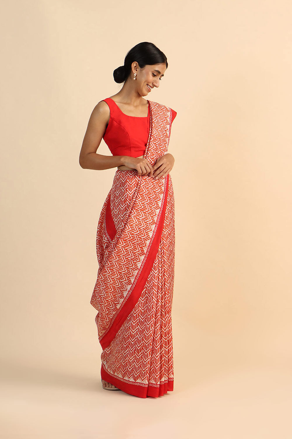 Red Pure Silk Printed Saree image number null