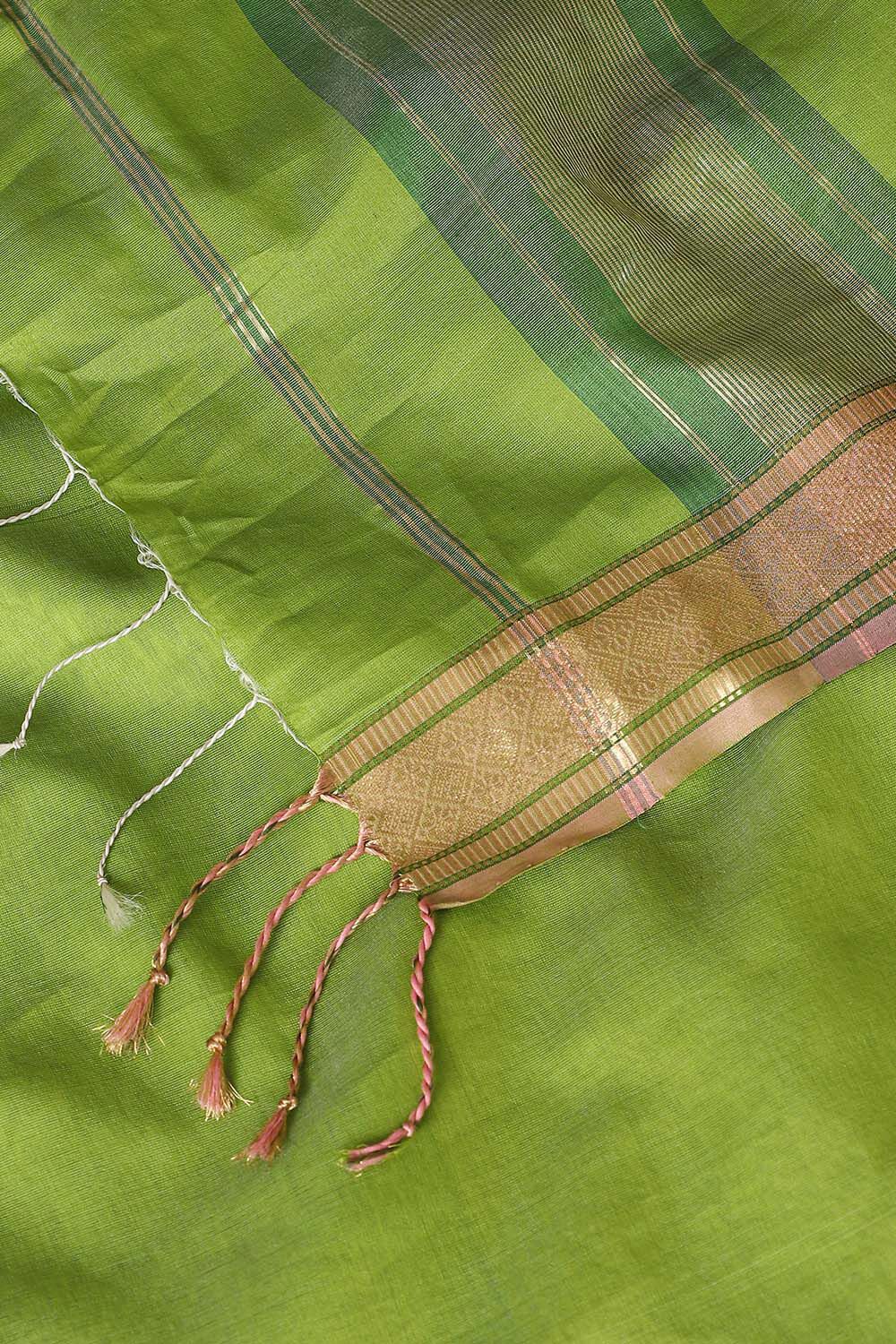 Light Green Pure Silk Cotton Maheswari Saree image number null