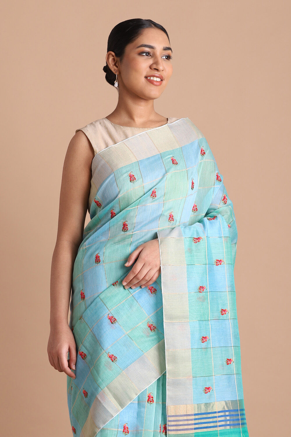 Blue Pure Embroidered Saree image number null