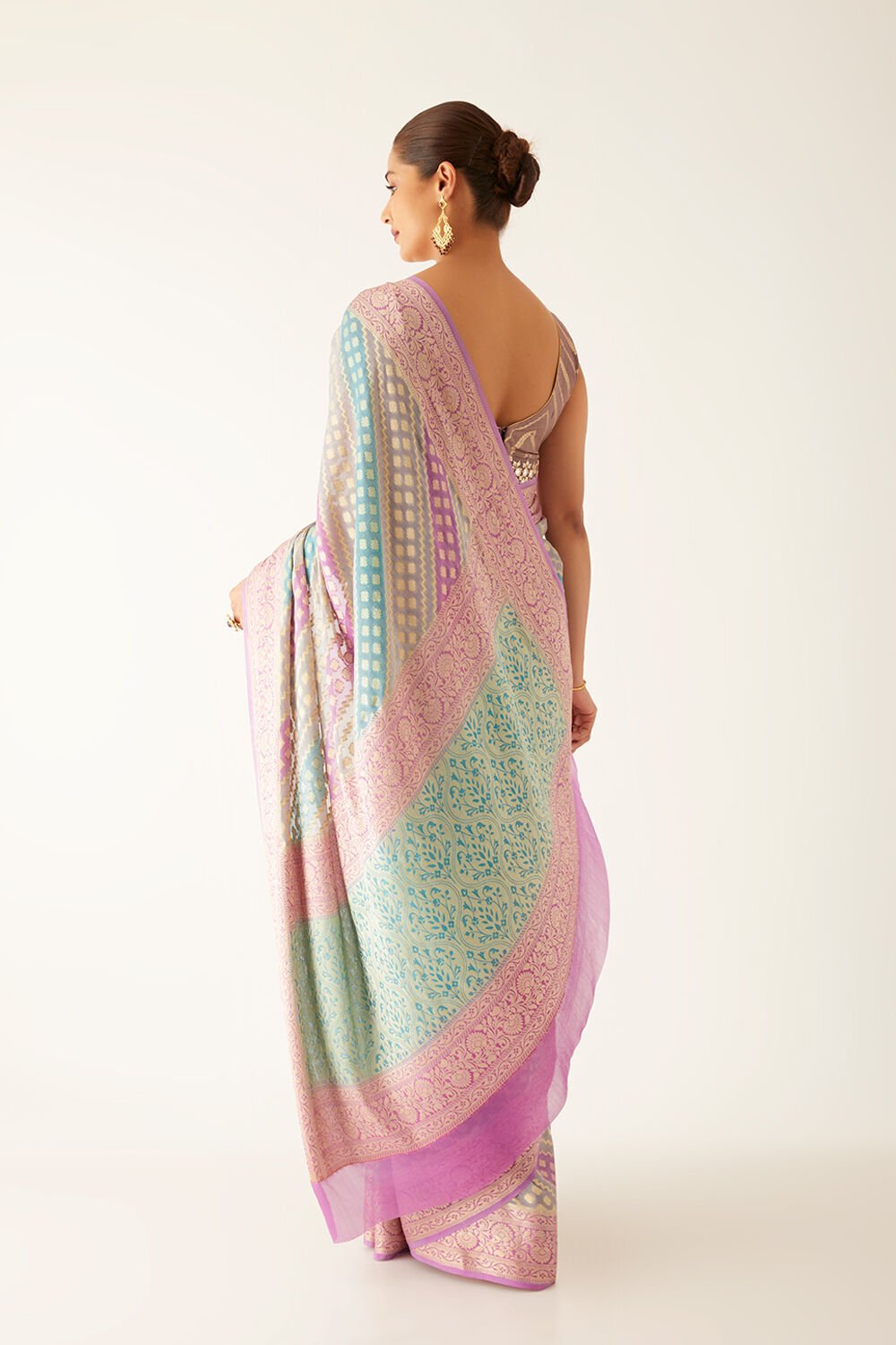 Multicolored Pure Georgette Banarasi Brocade Saree image number null