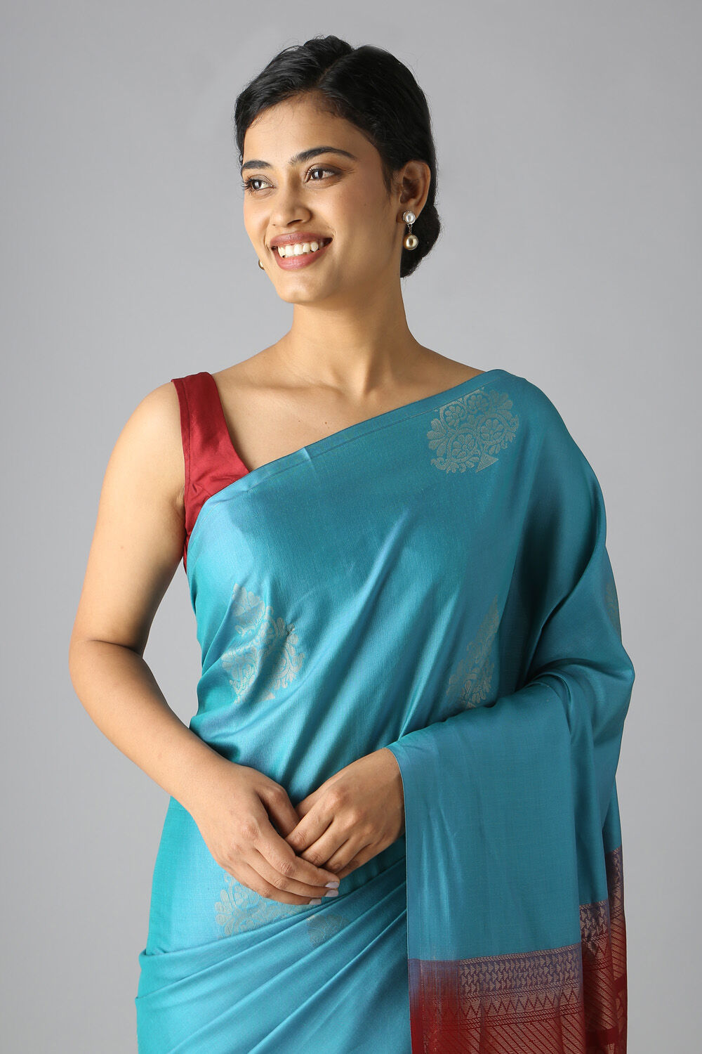 Blue Pure Silk Tencel South Saree image number null